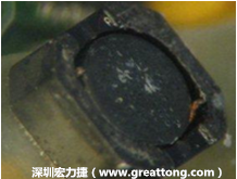 使用銀(Ag)鍍層的電源電感器(Power Inductors)，經過推力測試后，零件端點上已經看不到任何鍍層的痕跡了，所以其耐推力就比較小。