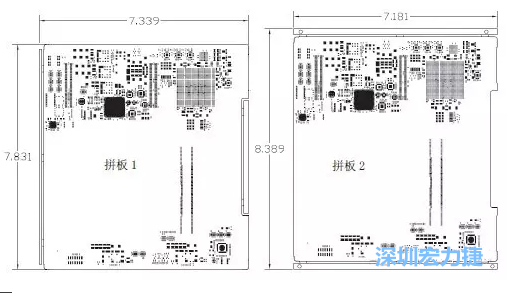 如圖11所示在兩種拼板中PCB單元的邊條位置不同，拼板1中邊條在長邊方向，而拼板2中邊條在短邊方向-深圳宏力捷