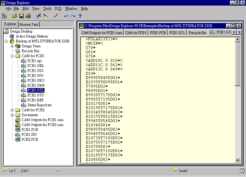 要檢查各Gerber輸出文件，則在瀏覽器中打開CAM Output for PCB1，即可看到一系列Gerber輸出文件。