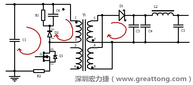 元件布局的時候，要優先考慮高頻脈沖電流和大電流的環路面積，盡可能地減小,以抑制開關電源的輻射干擾
