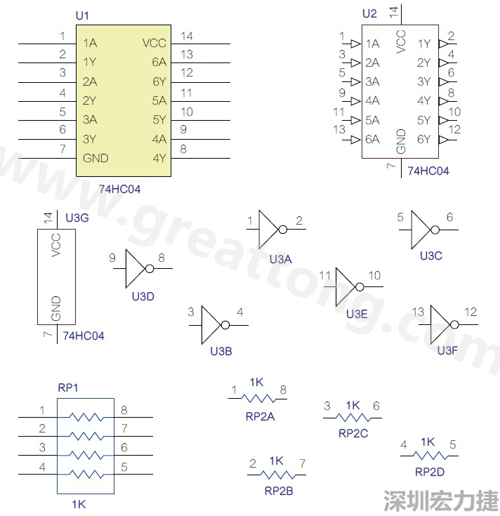 圖1 半導體元件供應商所畫的電路圖符號是模擬元件的接腳圖，而非訊號流程。