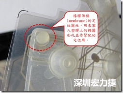 橡膠薄膜(membrane)的定位圓柱，可以用來塞入塑膠上的橢圓形孔洞，最為緊配的定位之用。
