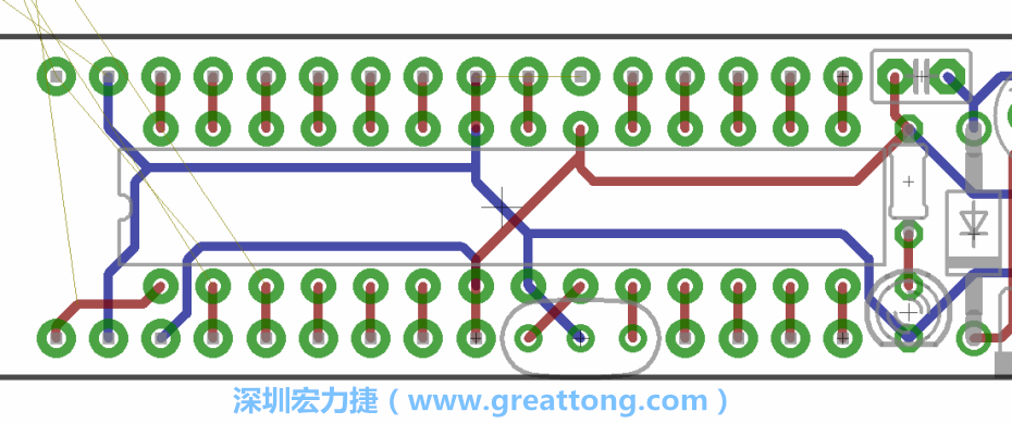 如果可以的話盡量讓接地線保持在電路板的背面，這樣它們就可以在可能范圍內和最大的接地面連結在一起。