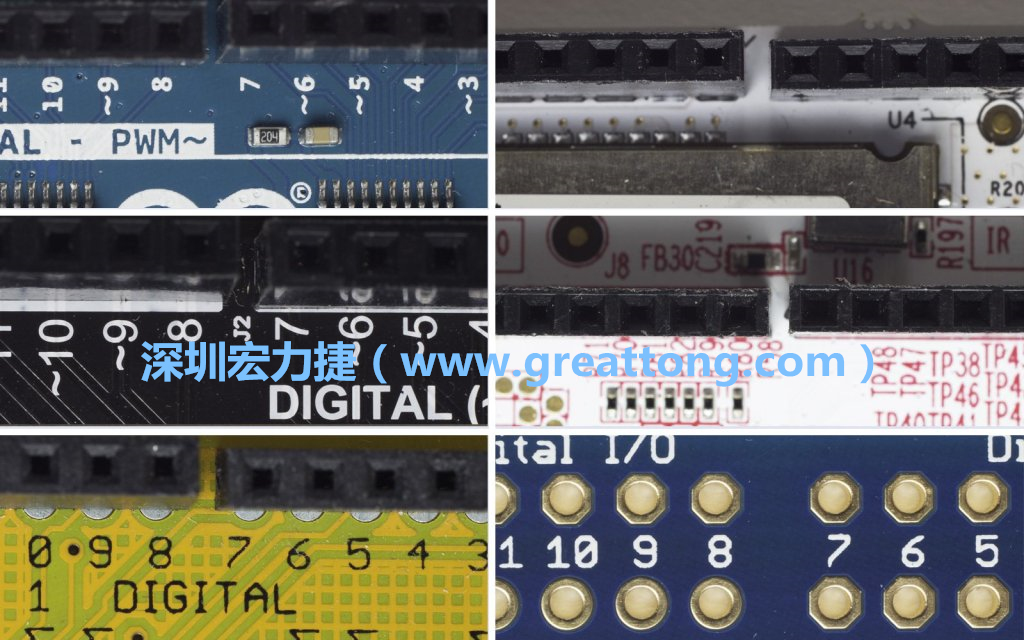 各種不同尺寸的Arduino上第7、8腳位的間距。