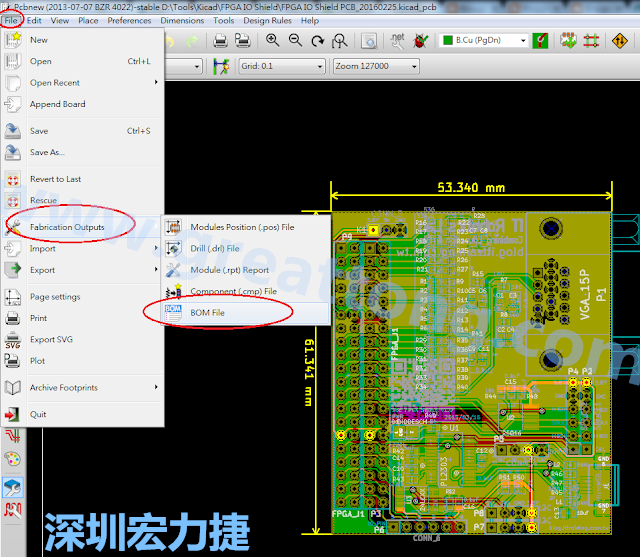 在Kicad的PCB Editor, 點選 File->Fabrication Outputs->BOM File, 即可產生一個 .csv 的Excel 檔案。